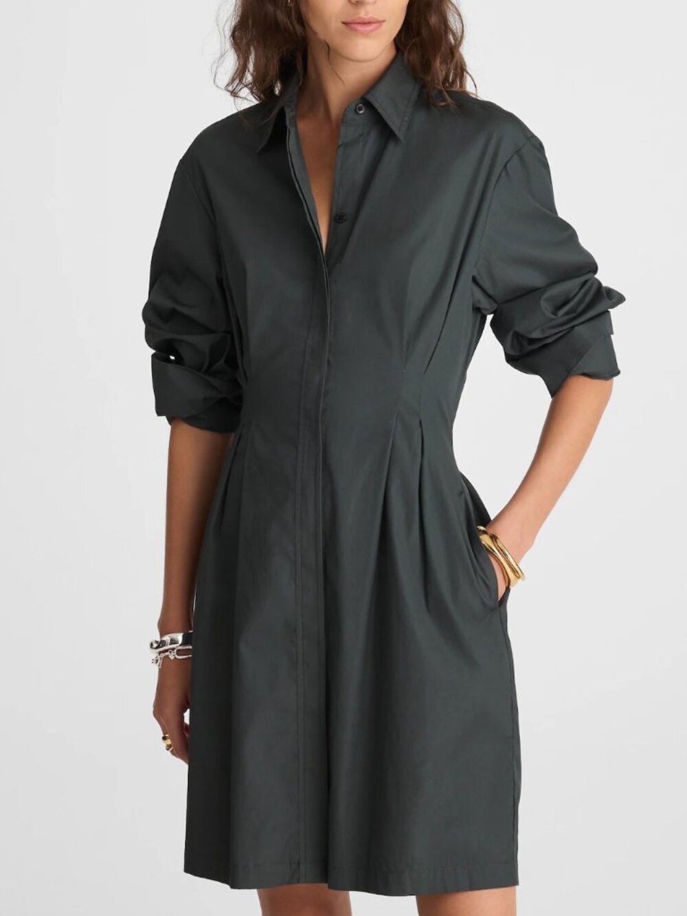 Madewell Tucked Mini Shirtdress Chrisandra in Summit Green NW416 size 00 FLAWED